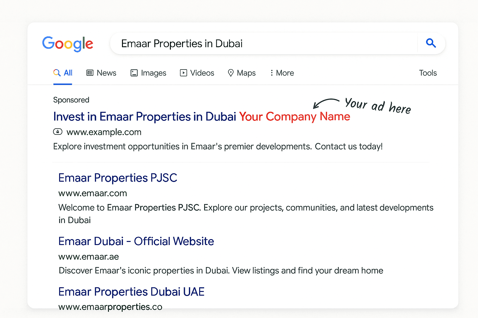 Your ads appear when buyers search for Emaar properties
